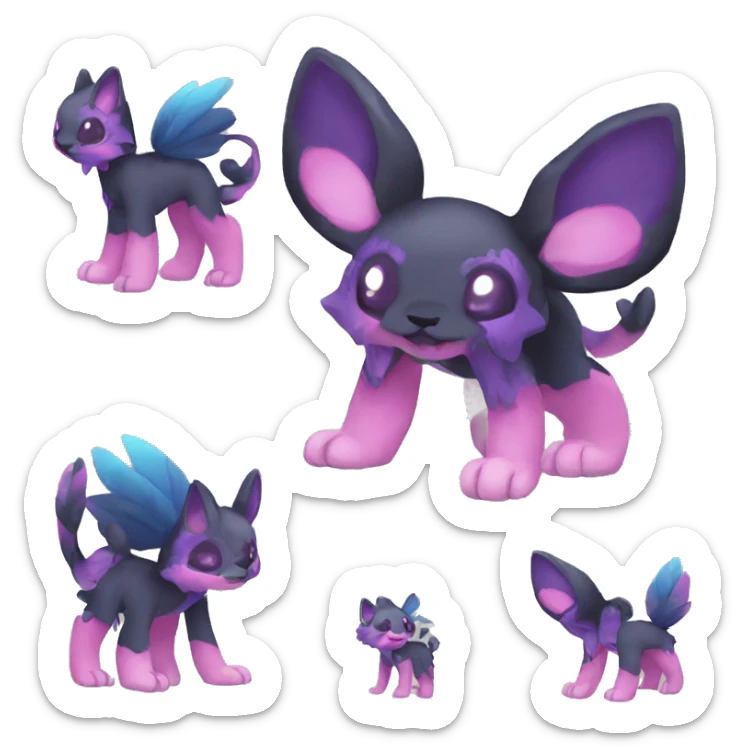 Cute cool black blue purple pink animal hybrid Fakemon full body sticker