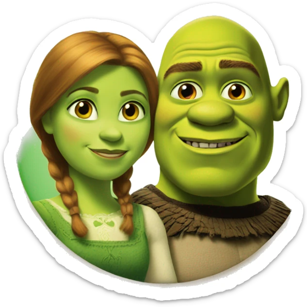 a portrait of shrek and fiona on the round background sticker