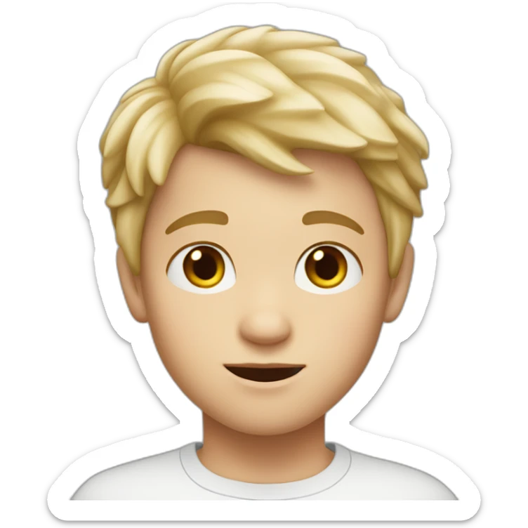 Boy with light blond hair and brown eyes short.  4 year old boy with brown eyes and white skin color and a looking confused  sticker
