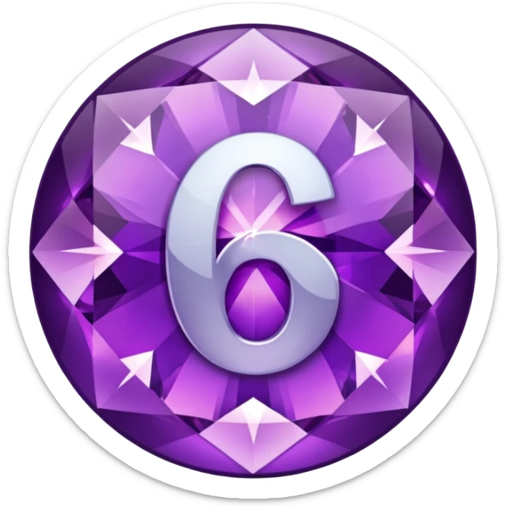 A round icon for a paid subscription of purple diamonds with the number 6 sticker