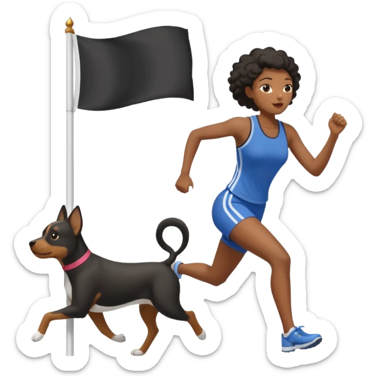 White blank flag on a pole with black woman running up it to get away from dog sticker