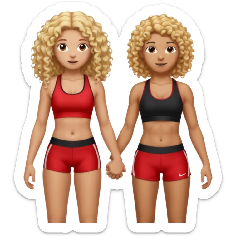 athletic man, high top fade, blonde curly hair only top only, no shirt and Athletic girl with long light red wavy long hair and black sports, Put them together kissing, or holding hands sticker