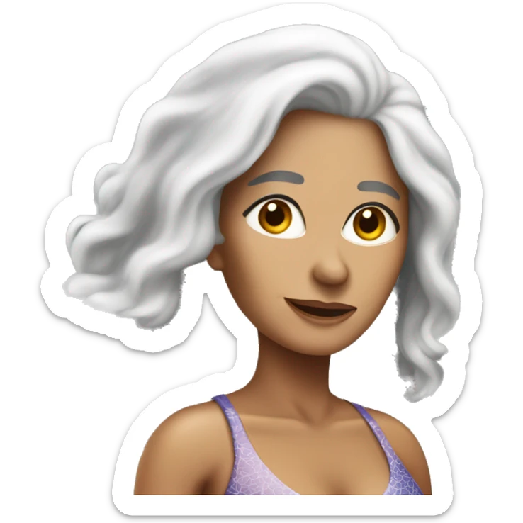 An attractive senior woman Latina colored with long white hair and wearing a closed swimming bikini  sticker