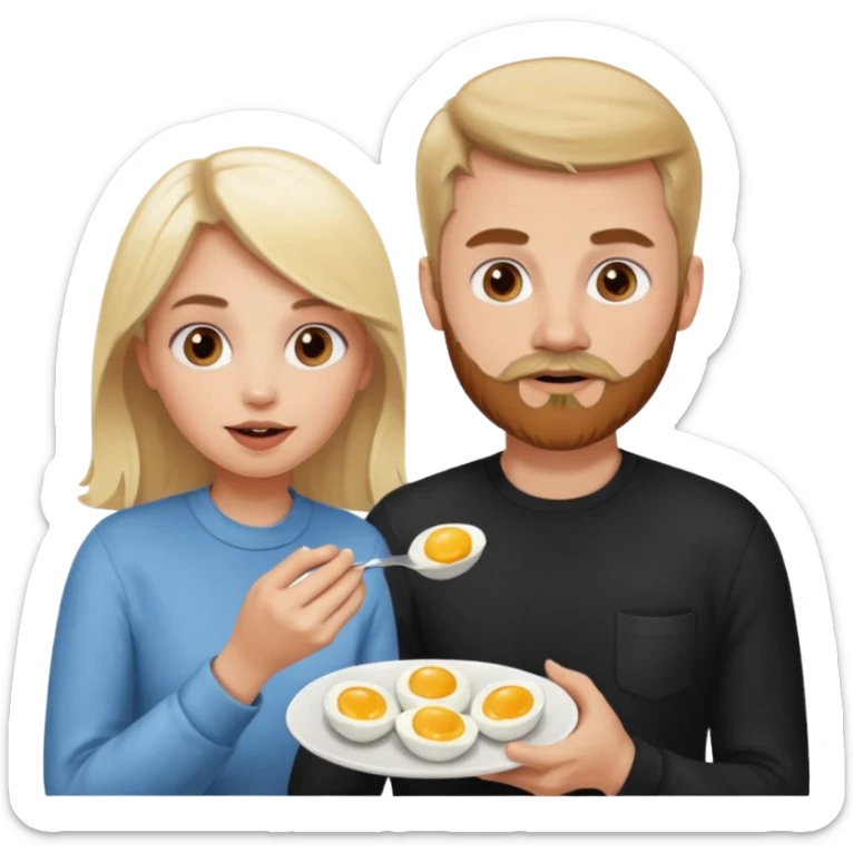 White blonde girl and white man with brown facial hair eating eggs  sticker