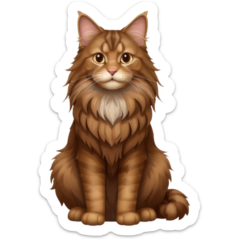 A high-resolution photo-realistic digital illustration of a brown maine coon cat, full body noble maine coon sitting sticker