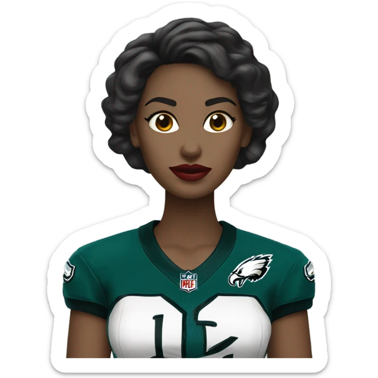  White skin female dark hair red lips wearing Philadelphia Eagles jersey sticker