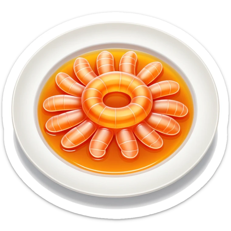 Fujian Tǔsǔndòng jelly-like seafood with sauce, simplified emoji style with bold outlines and bright colors, cartoon style transparent worm jelly specialty sticker