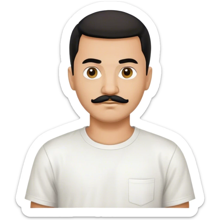 afghan man born in 2003 with black hair, black mustach and black petit goatee wearing a white teeshirt. sticker