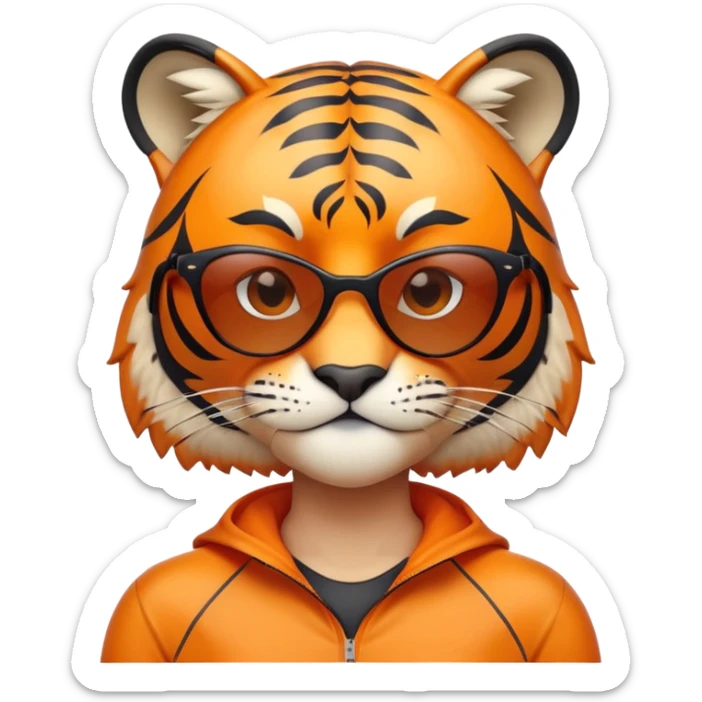 female energetic anthropomorphised tiger in sports clothes, wearing dark sunglasses, head and shoulders only sticker