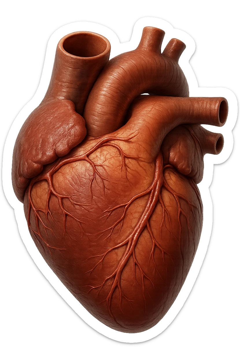 VENTRICOLO SINISTRO DI UN CUORE anatomico umano, iperrealistico 4k, isolato su sfondo bianco sticker