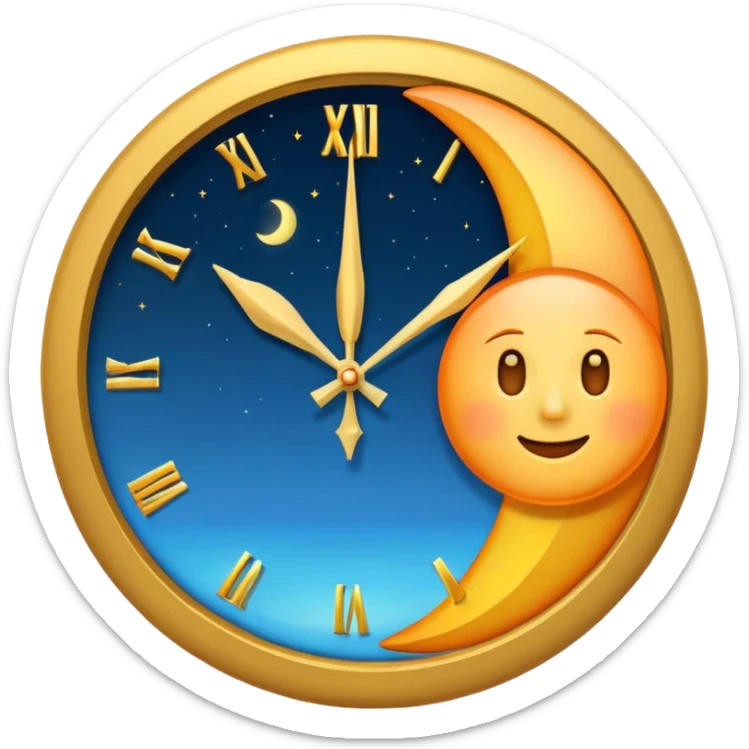 can you make me a clock emoji with the left side being a sunrise and the right side being a moon sticker