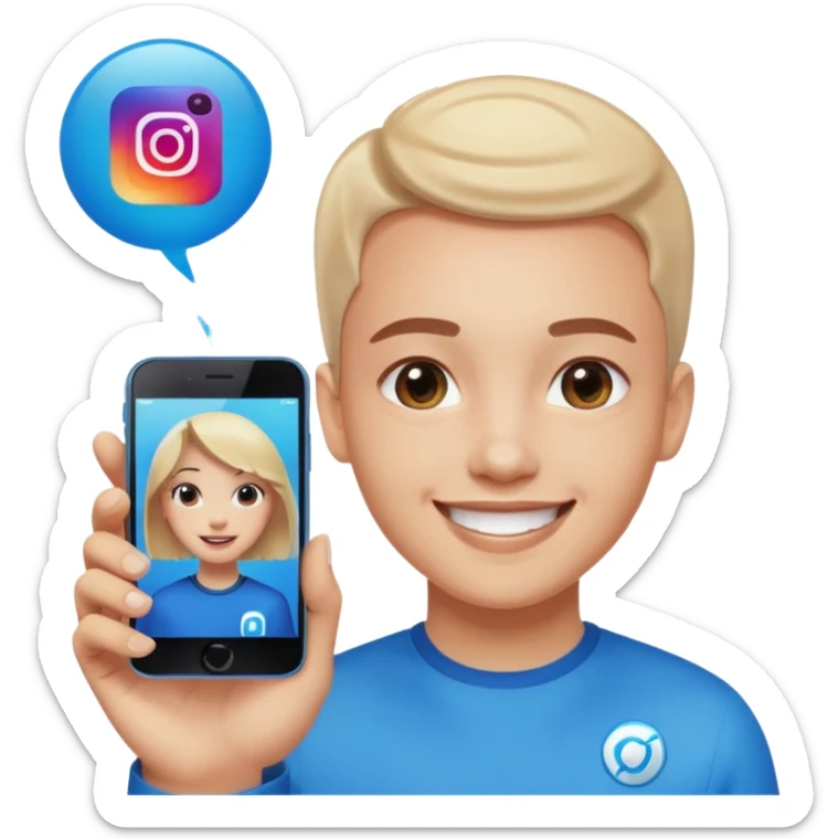 A realistic close-up photo of a professional-looking person smiling, with a blurred high-tech office background. Next to the person's face, there is a floating Instagram Blue Verified Badge. The lighting is cinematic, and the image looks like a high-end profile picture." sticker