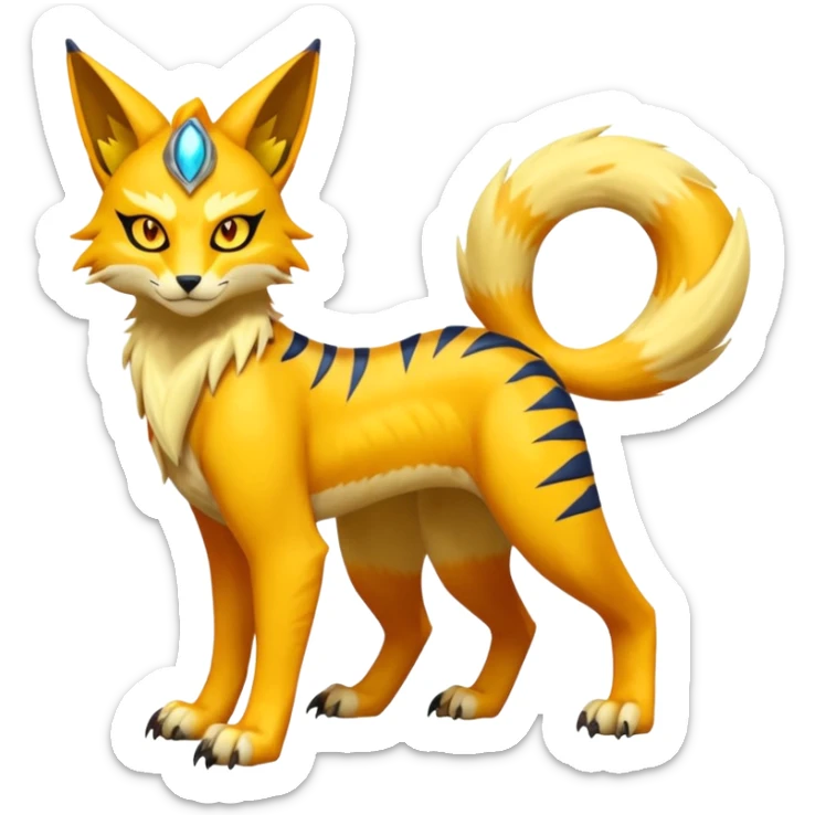 LVernid-Lombax-Koraidon-Renamon-Zeraora-Bastet-Fakémon-hybrid-fusion-creature, full body sticker