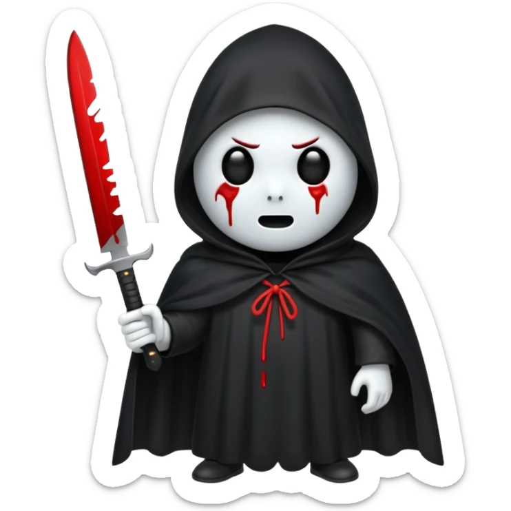 make a ghost face emoji with a cloak on and a bloody knife from the movie scream sticker