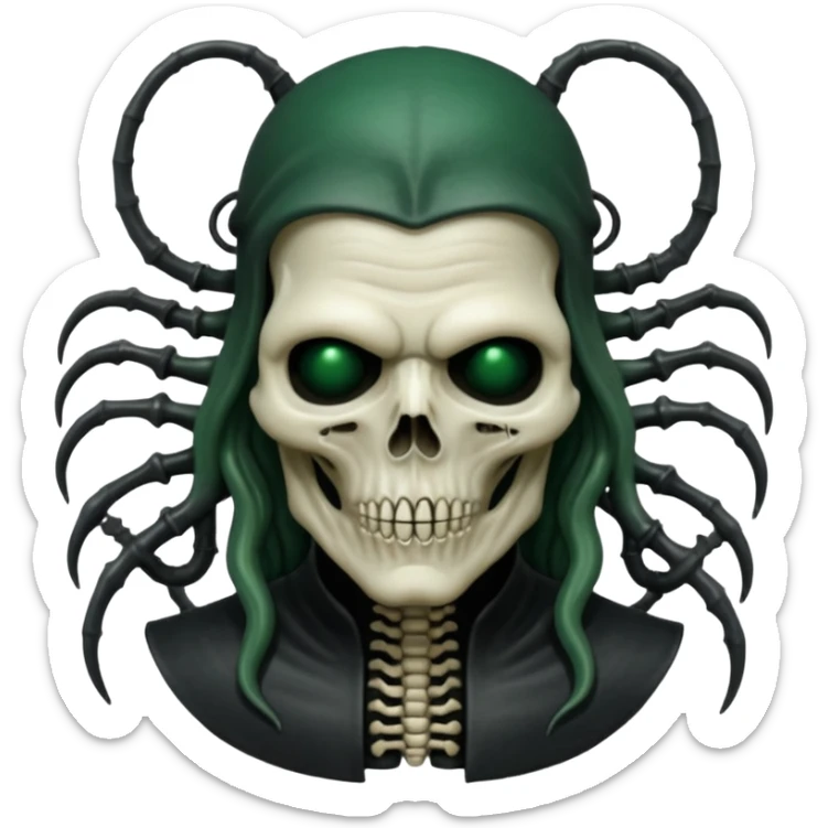 HR giger, wires dark green flesh undead sorcerer, head. bones and skin sticker