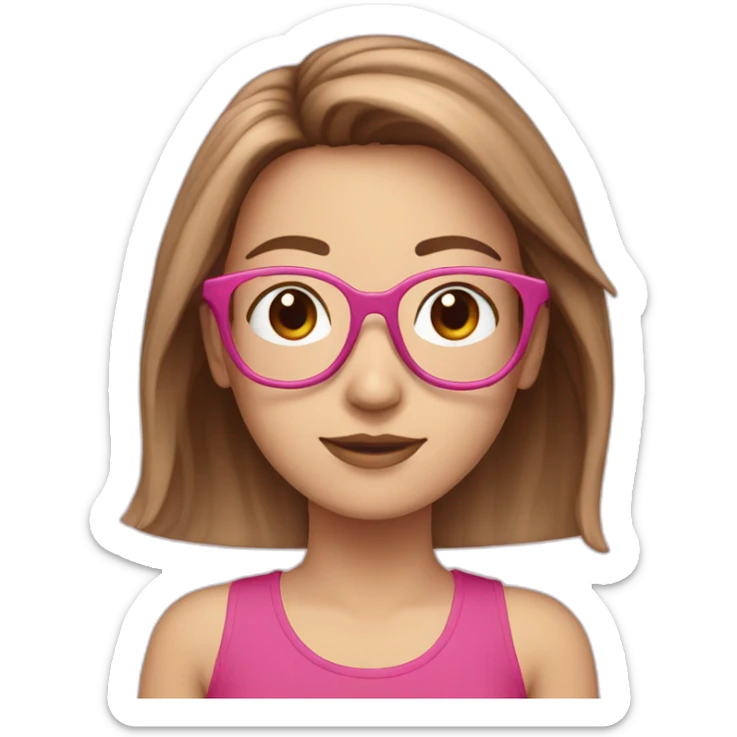 White girl with brown color hair were pink glasses sticker