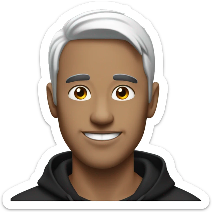 a guy with WHITE horns on his head, black hair and black hoodie, that is happy sticker