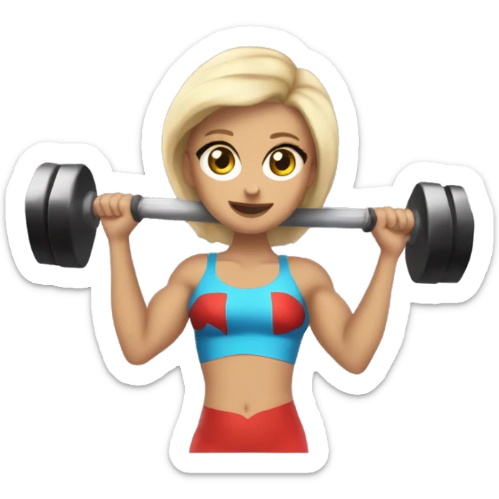 Find a picture of Lana in my camera roll and make an emoji of her, lifting weights and wearing a superhero costume sticker