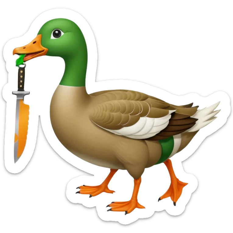 Green goose emoji, it's carrying a knife in it's teeth. Furiously running. Use 🪿 shape but color it bright green (#39C700) sticker