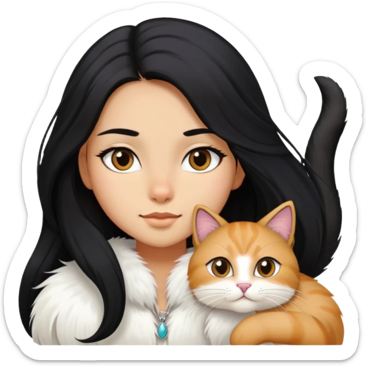 a long black hair girl with a with long hair cat sticker