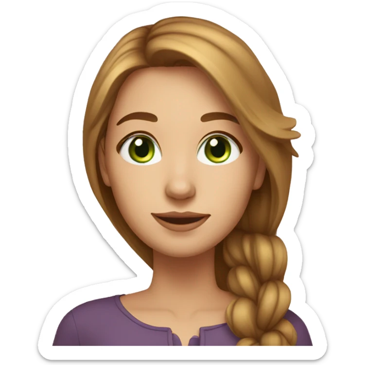 girl, 35 years old, long light brown hair, green eyes and prominent nose sticker