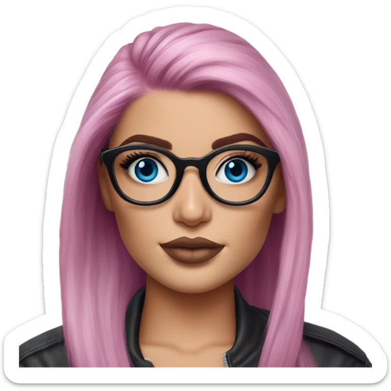 Photo Realistic kylie jenner stylish pink hair BLUE eyes and glasses  sticker