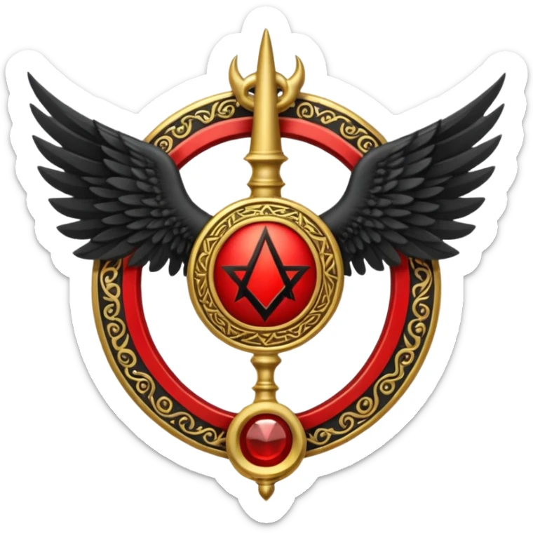 Holy Emblem with black wings and horn and red tetragrammaton in the middle sticker