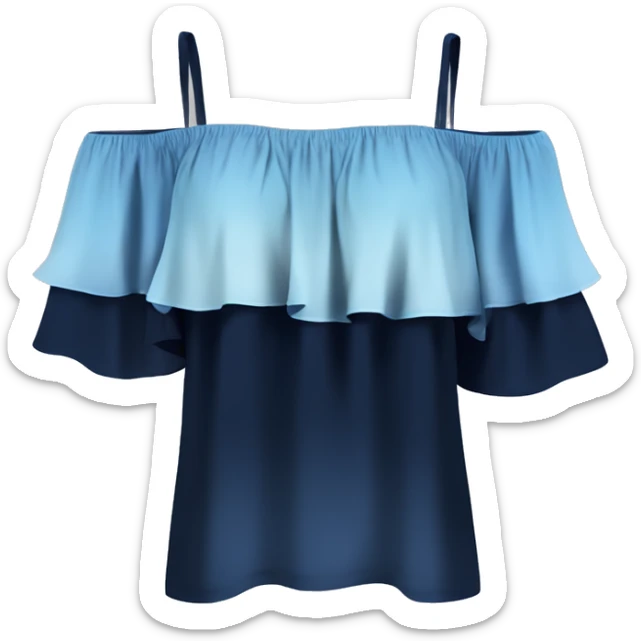 Realistic isolated side view of a dark navy blue,sky blud and pastel blue ombre off the shoulder ruffle blouse.  sticker