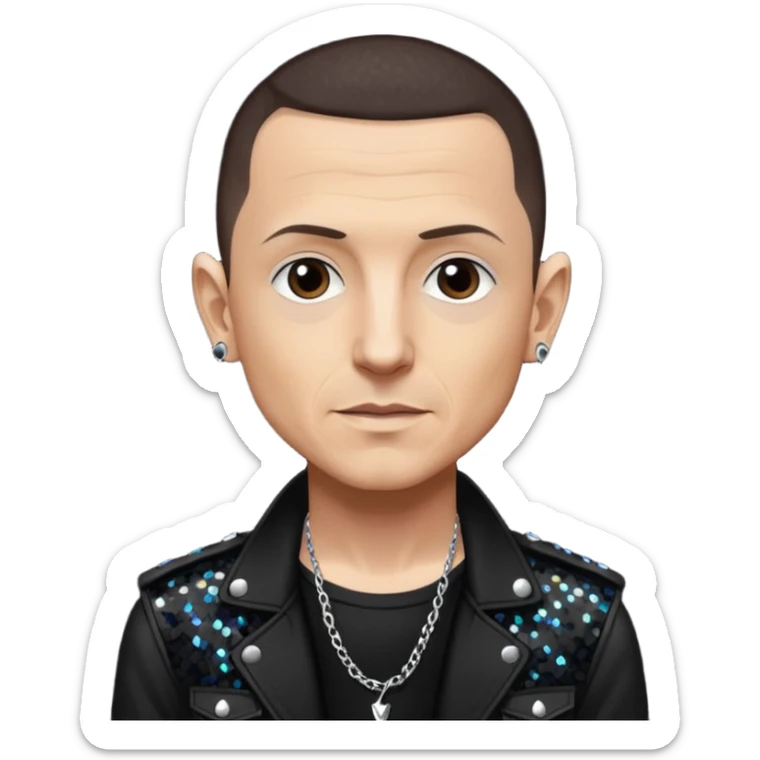Chester Bennington with dark brown hair, black sequin tour outfit sticker