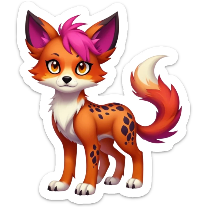 Vibrant dark edgy badass cool Falvie-Fionbri-creature-sparkle-canine-fursona, full body, with random markings sticker