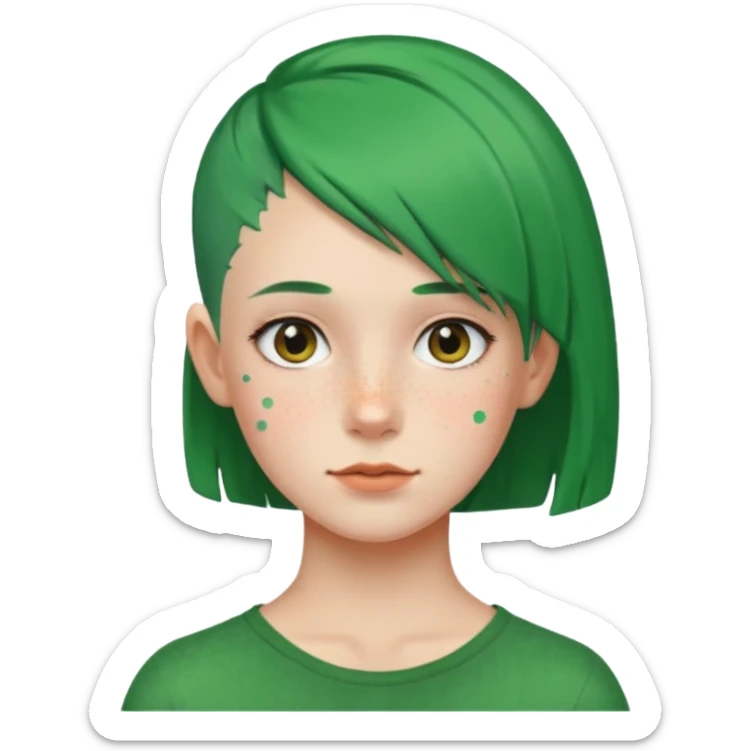 girl with side of head shaved green hair sticker