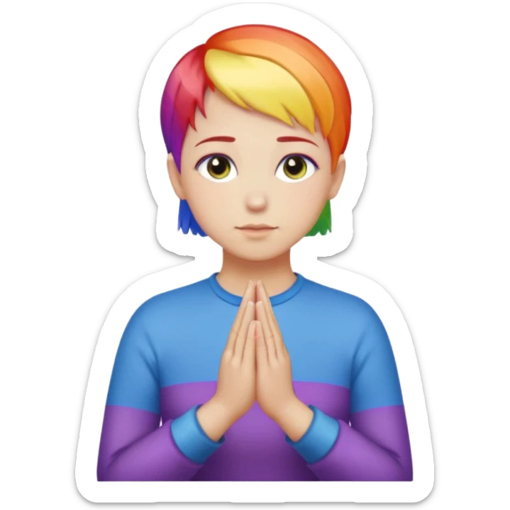 White lesbian with short hair rainbow coloured skin with praying hands sticker