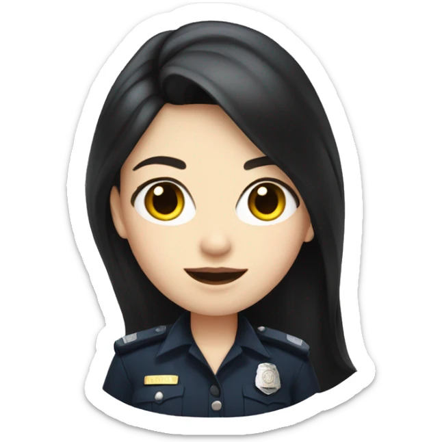pale girl with long black hair with police uniform  sticker