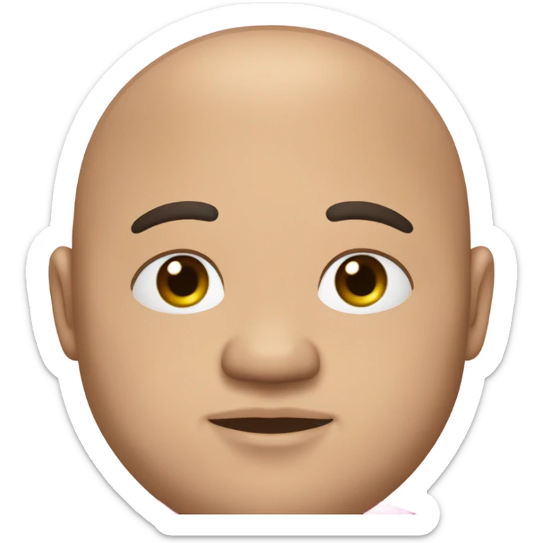 chubby man of about 35 years of age with a bald shin. pupil and sclera are all black. dark brown hair and a double chin. wearing a pink polo shirt. sticker