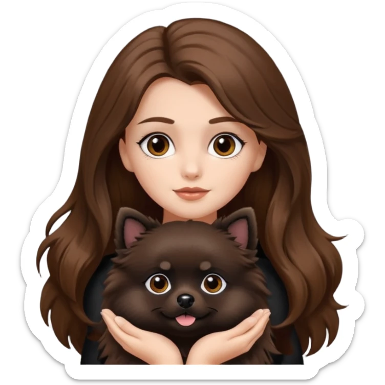 Black pomerian with a white girl with a long hair brown and brown eyes sticker