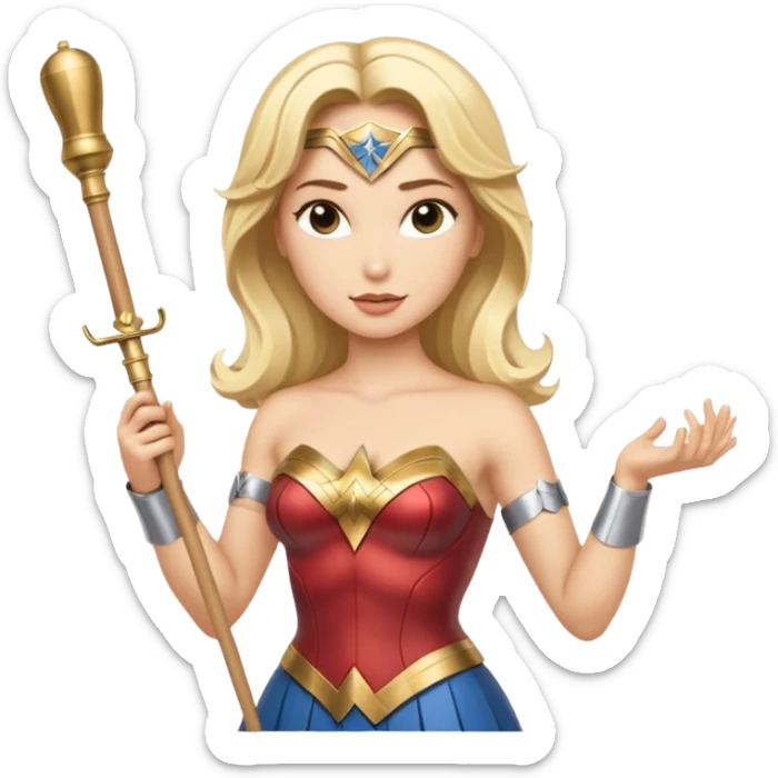 Blonde Wonder Woman holding white orchestra conductor’s baton and bell sticker