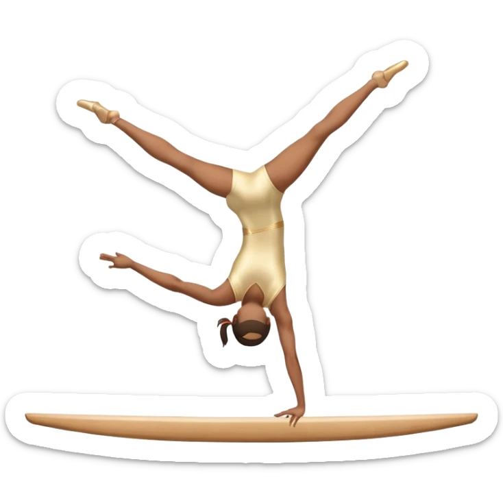An artistic emoji of a professional sports acrobat performing a stunning balance pose on a narrow beam. The acrobat showcases perfect control, flexibility, and strength, executing an elegant handstand. The background features a bright gymnastics arena with spotlights. sticker