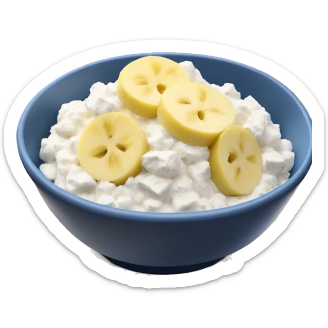 Cottage cheese in a bowl with banana slices as a topping sticker