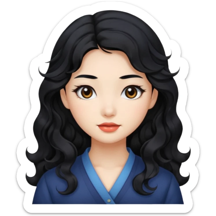Beautiful girl,Black hair,wavy hair，long hair,Black eyes,Chinese sticker