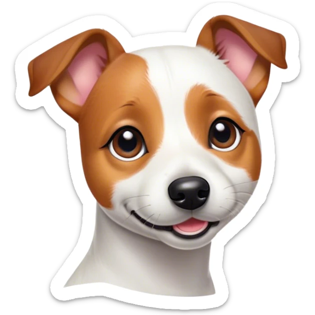 Cinematic Cute Jack Russell Terrier Portrait Emoji, Head tilted playfully and inquisitively, featuring a charming, small yet spirited body with a smooth, glossy coat, round, sparkling eyes full of delightful curiosity, and an endearing, mischievous smile, Simplified yet irresistibly adorable features, highly detailed, glowing with a warm, inviting glow, high shine, affectionate and lively, stylized with a touch of whimsical canine charm, soft glowing outline, capturing the essence of a mischievous yet lovable Jack Russell Terrier that seems as if it could scamper out of the screen into your arms! sticker