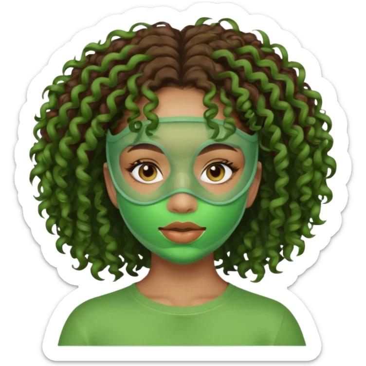 lightskin girl with green facemasks and brown curly hair sticker