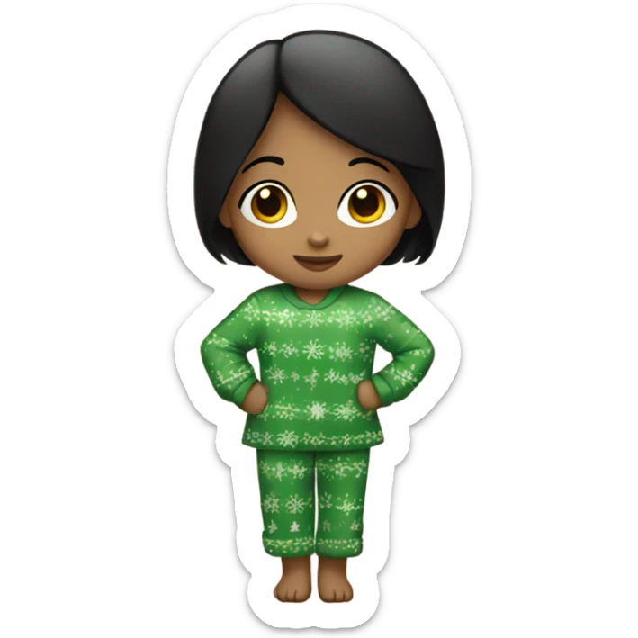 Little girl in Christmas pajamas with black hair sticker