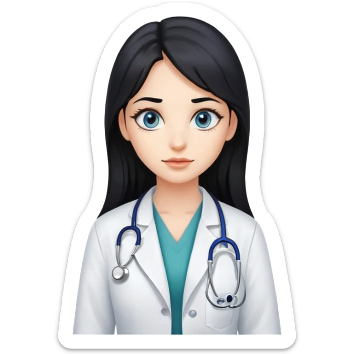 Girl doctor wearing eyes lenses with long black hair  sticker