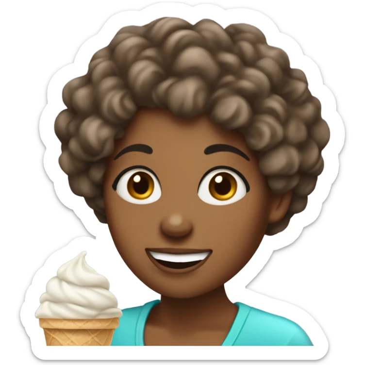 pretty brownskin woman with curly 3c hair eating ice cream  sticker