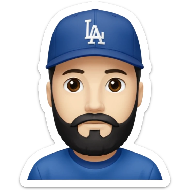 Can you make a guy with fair skin, taper fade, and black beard wearing an LA dodger hat? sticker