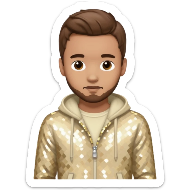 Liam Payne from One Direction with light skin, brown hair, cream sequin outfit sticker