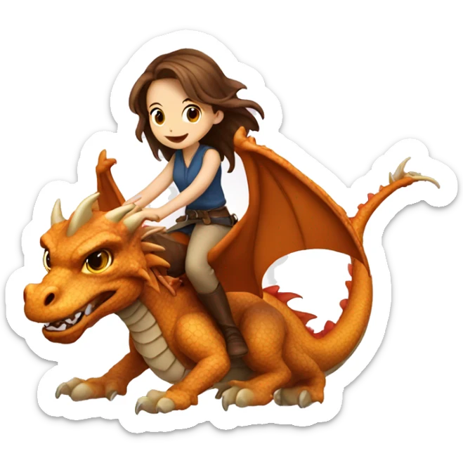 Very beautiful girl with brown hair riding on dragon sticker
