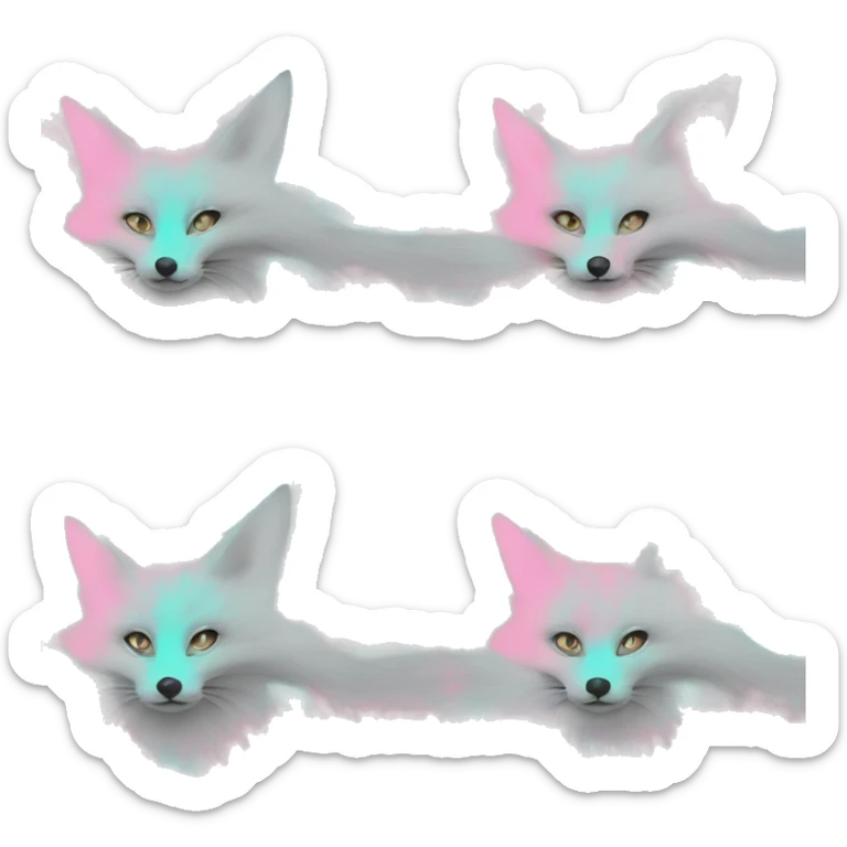 Faded dark Tie dye beige gray fox in pink cyan gray black beige gold jewellery sticker