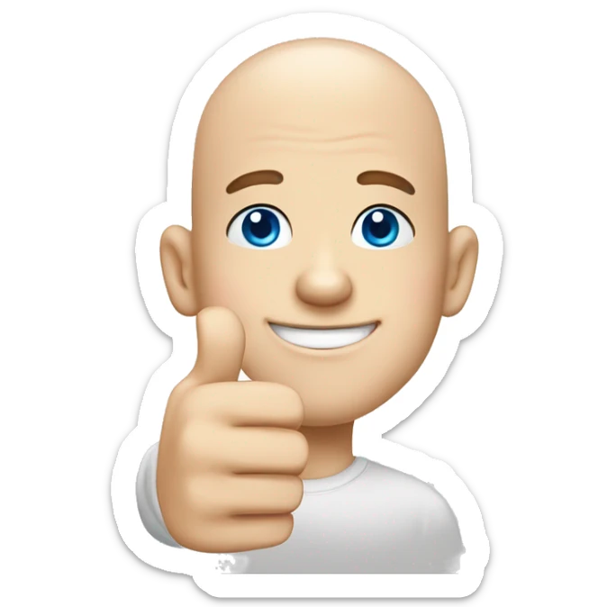 Head man happy bald boy blue-eyed giving thumbs-up no white shirt, just the face and hand sticker