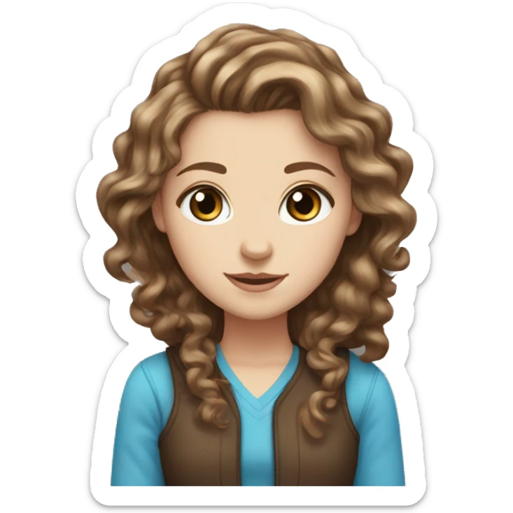 white girl with blue eyes and long curly brown hair with dark brown tabby cat sticker